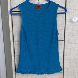 Missoni Teal Blue Knit Sleeveless Top with Fringe Hem